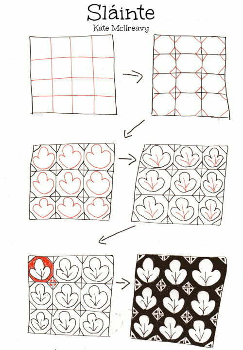 Kate McIlreavy's steps for drawing her Sláinte tangle Kate McIlreavy's steps for drawing her Sláinte tangle