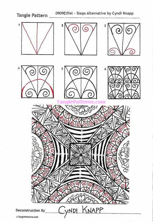 How to draw the Zentangle pattern 0909Eiffel, deconstruction by Cyndi Knapp. Image copyright the artist and used with permission, ALL RIGHTS RESERVED.