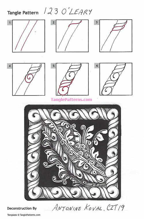 How to draw the tangle pattern 1 2 3 O'Leary, tangle and deconstruction by CZT Antonine Koval.