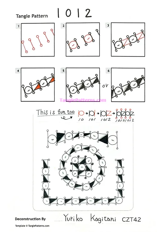 How to draw the Zentangle pattern 1012, tangle and deconstruction by Yuriko Kagitani. Image copyright the artist and used with permission, ALL RIGHTS RESERVED.