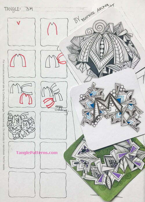 How to draw the Zentangle pattern 3M, tangle and deconstruction by Beatrice Aronas. Image copyright the artist and used with permission, ALL RIGHTS RESERVED.