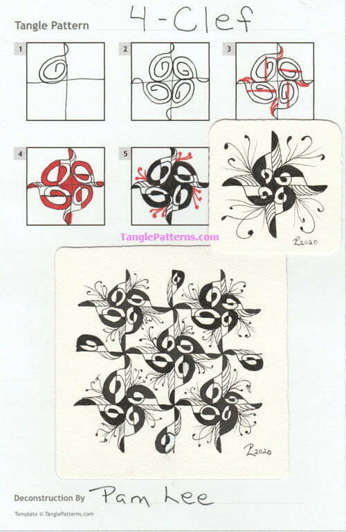 How to draw the Zentangle pattern 4-Clef, tangle and deconstruction by Pam Lee. Image copyright the artist and used with permission, ALL RIGHTS RESERVED.