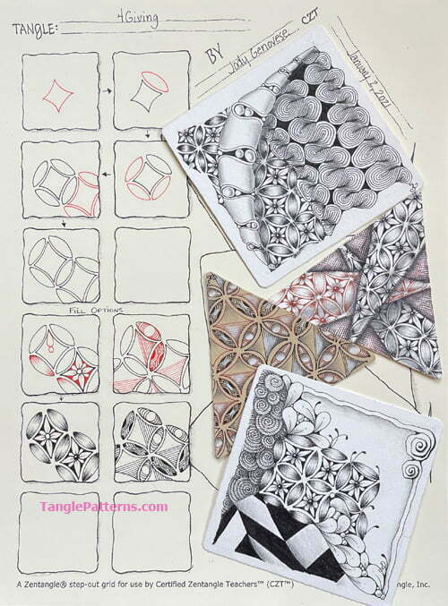 How to draw the Zentangle pattern 4Giving, tangle and deconstruction by Jody Genovese. Image copyright the artist and used with permission, ALL RIGHTS RESERVED.
