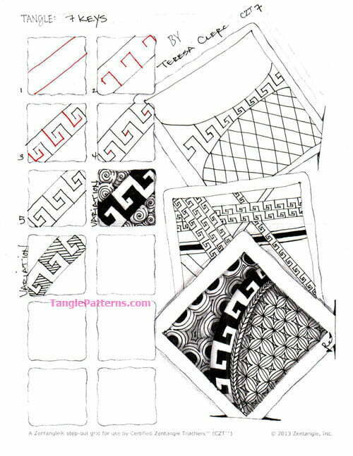 How to draw the Zentangle pattern 7 Keys, tangle and deconstruction by Teresa Clerc. Image copyright the artist and used with permission, ALL RIGHTS RESERVED.