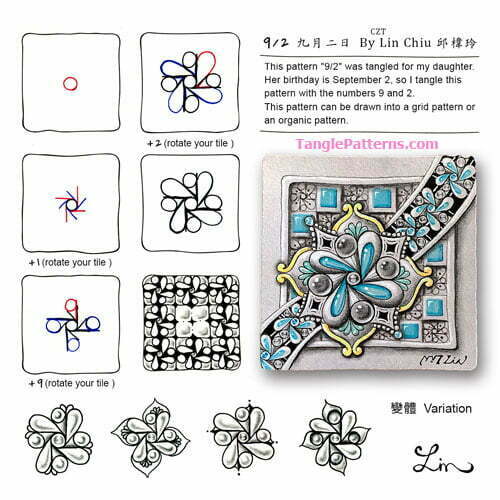 How to draw the Zentangle pattern 9/2, tangle and deconstruction by Lin Chiu. Image copyright the artist and used with permission, ALL RIGHTS RESERVED.