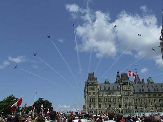 Canada's Snowbirds over Parliament Hill in Ottawa