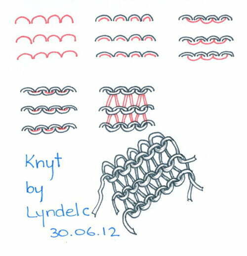 Steps for drawing Lyndel Churchill's Knyt tangle pattern
