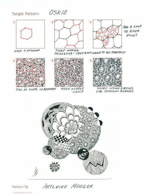 Oskie tangle pattern steps by Antonine Megger
