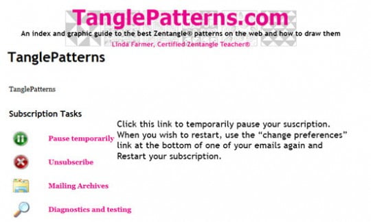 To pause your subscription, click the link under "Subscription Tasks" that says "Pause temporarily". When you wish to restart your subscription, use an old email to get to the page again and click on the "Restart Subscription" option. Easy!