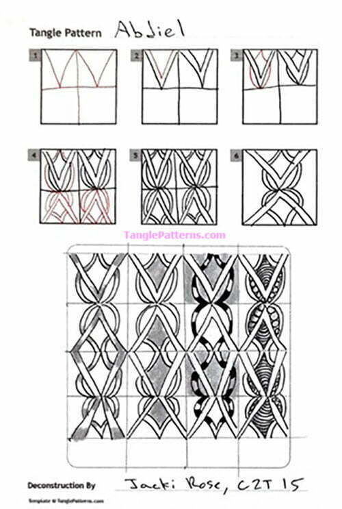 How to draw the Zentangle pattern Abdiel, tangle and deconstruction by Jacki Rose. Image copyright the artist and used with permission, ALL RIGHTS RESERVED.