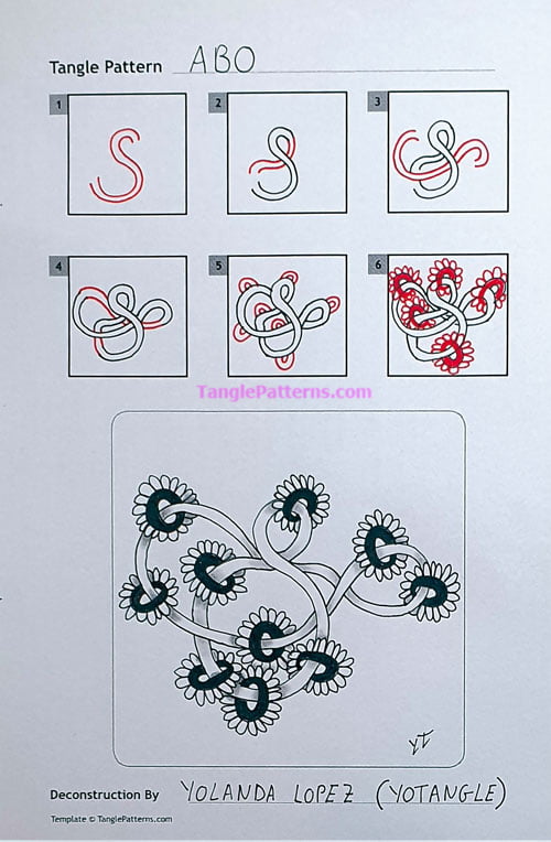 How to draw the Zentangle pattern ABO, tangle and deconstruction by Yolanda Lopez. Image copyright the artist and used with permission, ALL RIGHTS RESERVED.