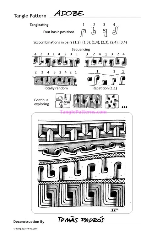 How to draw the Zentangle pattern Adobe, tangle and deconstruction by Tomàs Padrós. Image copyright the artist and used with permission, ALL RIGHTS RESERVED.