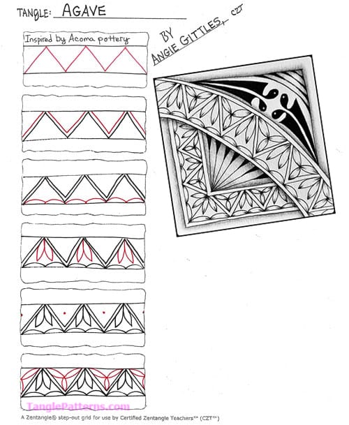 How to draw the Zentangle pattern Agave, tangle and deconstruction by Angie Gittles. Image copyright the artist and used with permission, ALL RIGHTS RESERVED.