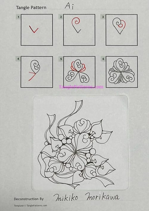 How to draw the Zentangle pattern Ai, tangle and deconstruction by Mikiko Morikawa. Image copyright the artist and used with permission, ALL RIGHTS RESERVED.