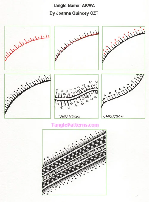 How to draw the Zentangle pattern Queen's Crown/Akwa, tangle and deconstruction by Joanna Quincey. Image copyright the artist and used with permission, ALL RIGHTS RESERVED.