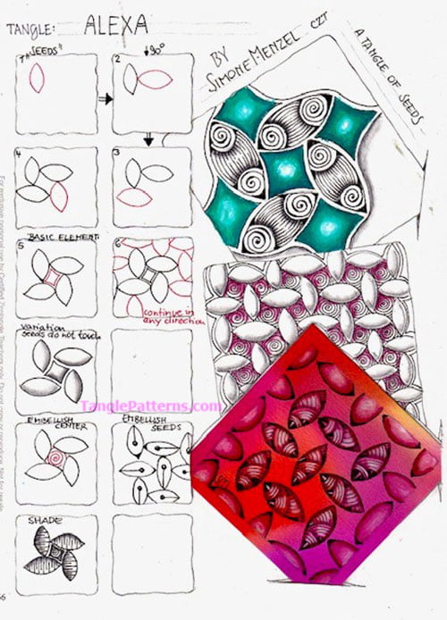 How to draw the Zentangle pattern Alexa, tangle and deconstruction by Simone Menzel. Image copyright the artist and used with permission, ALL RIGHTS RESERVED.