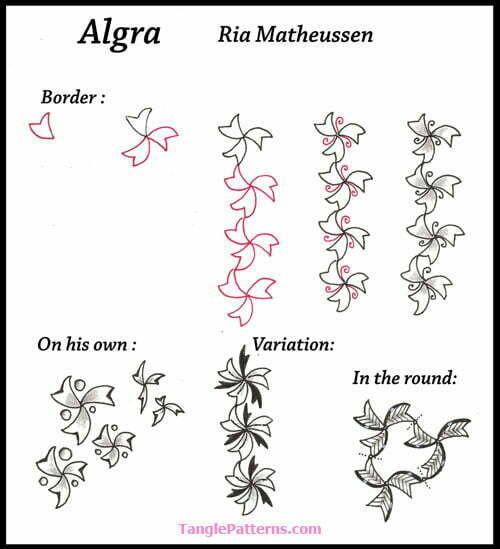 How to draw the Zentangle pattern Algra, tangle and deconstruction by Ria Matheussen. Image copyright the artist and used with permission, ALL RIGHTS RESERVED.
