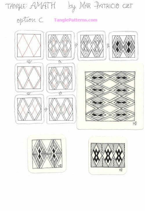 How to draw the Zentangle pattern Amath, tangle and deconstruction by Mar Patricio. Image copyright the artist and used with permission, ALL RIGHTS RESERVED.