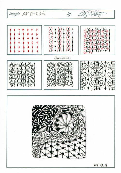 Image copyright the artist and used with permission, ALL RIGHTS RESERVED. Please feel free to refer to the steps images to recreate this tangle in your personal Zentangles and ZIAs, or to link back to this page. However the artist and TanglePatterns.com reserve all rights to these images and they must not be publicly pinned, altered, reproduced or republished. They are for your personal offline reference only. Thank you for respecting these rights. Click the image for an article explaining what copyright means in plain English.