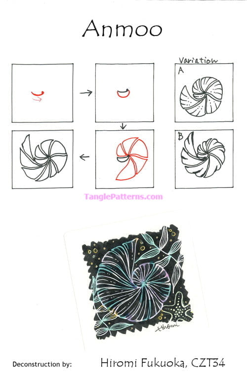 How to draw the Zentangle pattern Anmoo, tangle and deconstruction by Hiromi Fukuoka. Image copyright the artist and used with permission, ALL RIGHTS RESERVED.