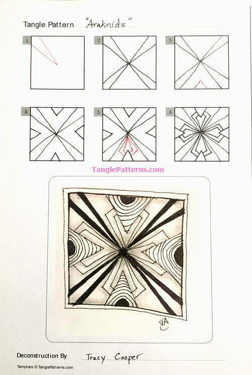 How to draw the Zentangle pattern Arakdnidz, tangle and deconstruction by Tracy Cooper. Image copyright the artist and used with permission, ALL RIGHTS RESERVED.