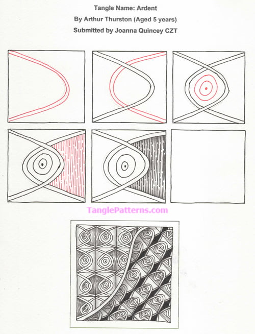 How to draw the Zentangle pattern Ardent, tangle aby Arthur Thurston nd deconstruction by Joanne Quincey. Image copyright the artist and used with permission, ALL RIGHTS RESERVED.