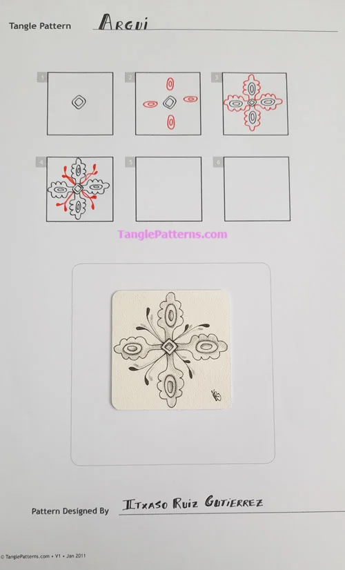 How to draw the Zentangle pattern Argui, tangle and deconstruction by Itxaso Ruiz. Image copyright the artist and used with permission, ALL RIGHTS RESERVED.