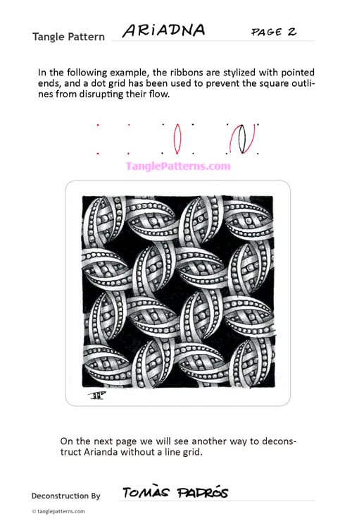 How to draw the Zentangle pattern Ariadna, tangle and deconstruction by Tomàs Padrós. Image copyright the artist and used with permission, ALL RIGHTS RESERVED.