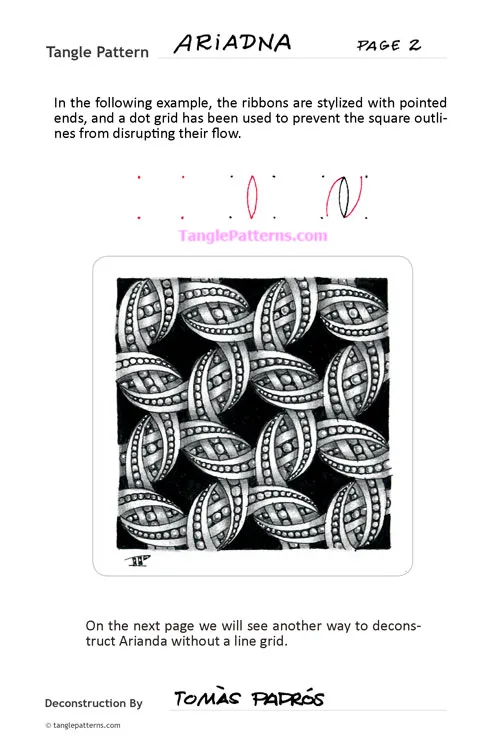 How to draw the Zentangle pattern Ariadna, tangle and deconstruction by Tomàs Padrós. Image copyright the artist and used with permission, ALL RIGHTS RESERVED.