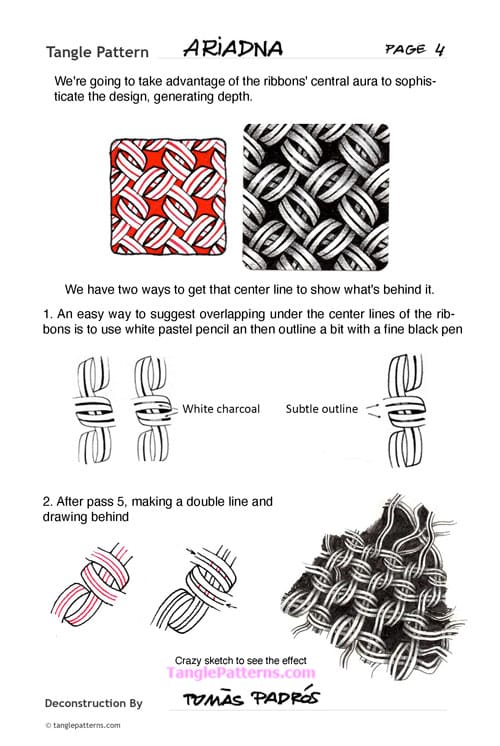 How to draw the Zentangle pattern Ariadna, tangle and deconstruction by Tomàs Padrós. Image copyright the artist and used with permission, ALL RIGHTS RESERVED.