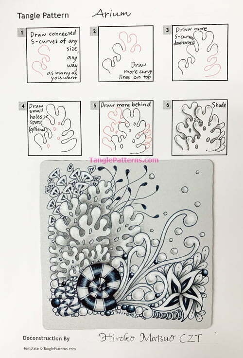 How to draw the Zentangle pattern Arium, tangle and deconstruction by Hiroko Matsuo. Image copyright the artist and used with permission, ALL RIGHTS RESERVED.