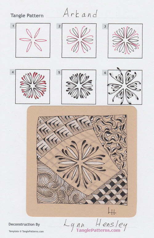 How to draw the Zentangle pattern Arkand, tangle and deconstruction by Lynn Hensley. Image copyright the artist and used with permission, ALL RIGHTS RESERVED.