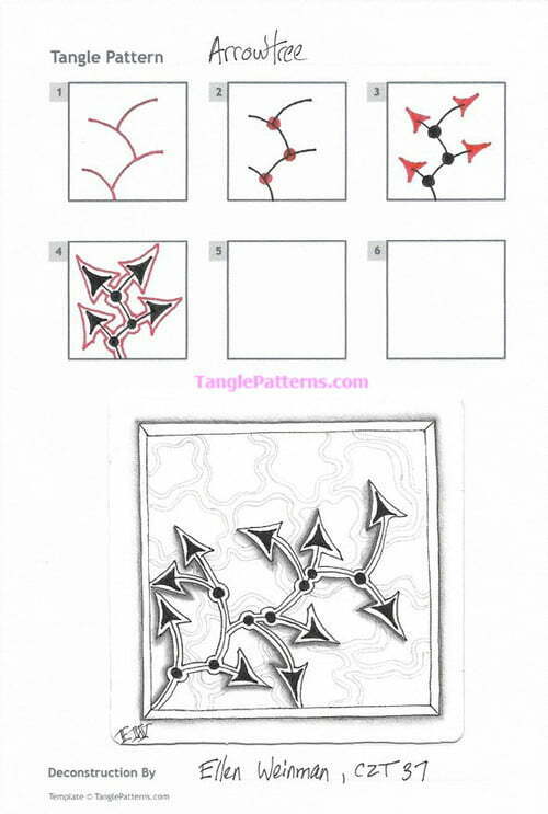 How to draw the Zentangle pattern Arrowtree, tangle and deconstruction by Ellen Weinman. Image copyright the artist and used with permission, ALL RIGHTS RESERVED.