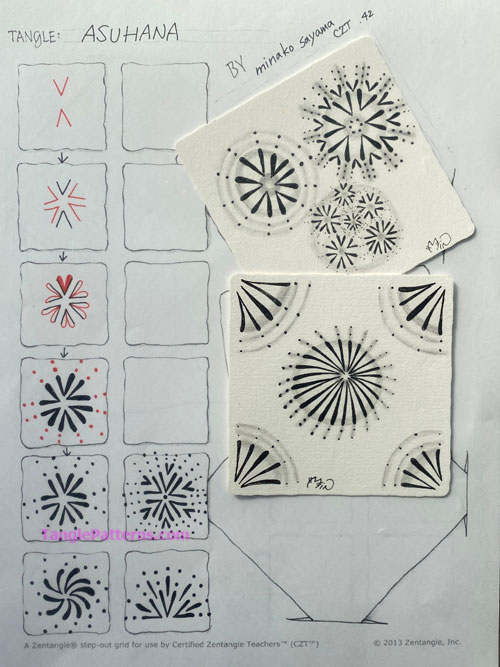 How to draw the Zentangle pattern Asuhana, tangle and deconstruction by Minako Sayama. Image copyright the artist and used with permission, ALL RIGHTS RESERVED. How to draw the Zentangle pattern Asuhana, tangle and deconstruction by Minako Sayama. Image copyright the artist and used with permission, ALL RIGHTS RESERVED.