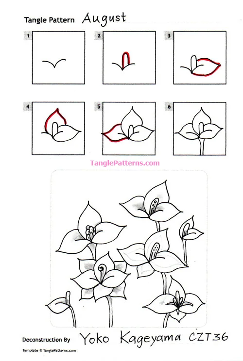 How to draw the Zentangle pattern August, tangle and deconstruction by Yoko Kageyama. Image copyright the artist and used with permission, ALL RIGHTS RESERVED.