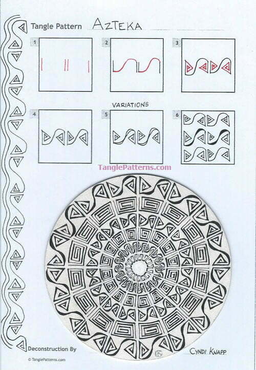 How to draw the Zentangle pattern Azteka, tangle and deconstruction by Cyndi Knapp. Image copyright the artist and used with permission, ALL RIGHTS RESERVED.