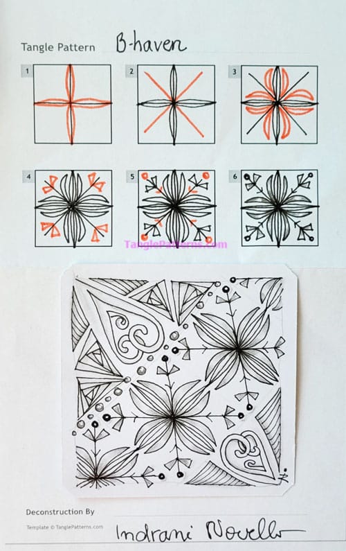 How to draw the Zentangle pattern B-haven, tangle and deconstruction by Indrani Novello. Image copyright the artist and used with permission, ALL RIGHTS RESERVED. How to draw the Zentangle pattern B-haven, tangle and deconstruction by Indrani Novello. Image copyright the artist and used with permission, ALL RIGHTS RESERVED.