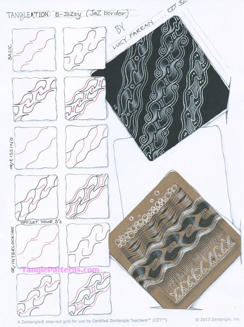 How to draw the Zentangle pattern B-JaZzy, tangle and deconstruction by Lucy Farran. Image copyright the artist and used with permission, ALL RIGHTS RESERVED.