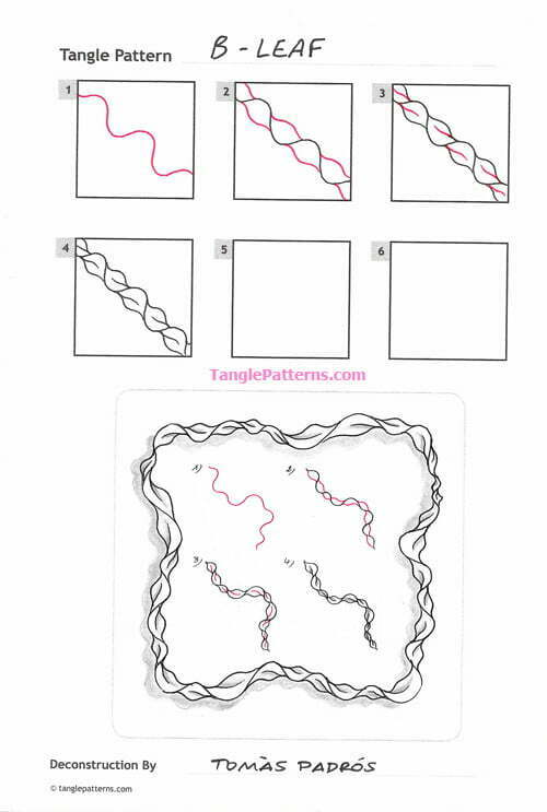 How to draw the Zentangle pattern B-Leaf, tangle and deconstruction by Tomàs Padrós. Image copyright the artist and used with permission, ALL RIGHTS RESERVED.