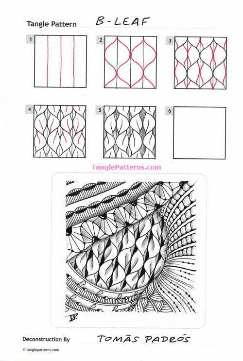 How to draw the Zentangle pattern B-Leaf, tangle and deconstruction by Tomàs Padrós. Image copyright the artist and used with permission, ALL RIGHTS RESERVED.