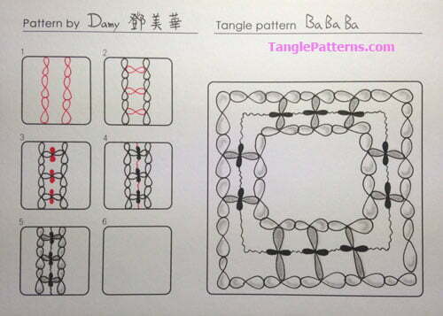 How to draw the Zentangle pattern BaBaBa, tangle and deconstruction by Damy (Mei Hua) Teng. Image copyright the artist and used with permission, ALL RIGHTS RESERVED.