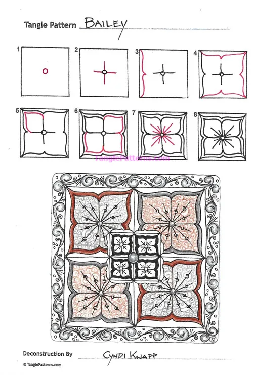 How to draw the Zentangle pattern Bailey, tangle and deconstruction by Cyndi Knapp. Image copyright the artist and used with permission, ALL RIGHTS RESERVED. How to draw the Zentangle pattern Bailey, tangle and deconstruction by Cyndi Knapp. Image copyright the artist and used with permission, ALL RIGHTS RESERVED.