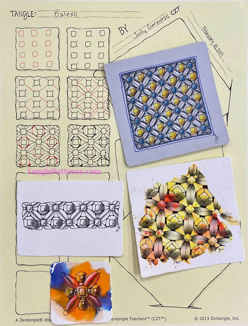 How to draw the Zentangle pattern Balexo, tangle and deconstruction by Jody Genovese. Image copyright the artist and used with permission, ALL RIGHTS RESERVED. How to draw the Zentangle pattern Balexo, tangle and deconstruction by Jody Genovese. Image copyright the artist and used with permission, ALL RIGHTS RESERVED.