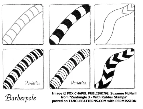 How to draw the Zentangle pattern Barberpole, tangle and deconstruction by Suzanne McNeill. Image copyright Suzanne McNeill and Fox Chapel Publishing and used with permission, ALL RIGHTS RESERVED.