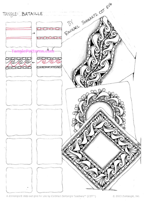 How to draw the Zentangle pattern Bataille, tangle and deconstruction by Rachael Schwartz. Image copyright the artist and used with permission, ALL RIGHTS RESERVED.