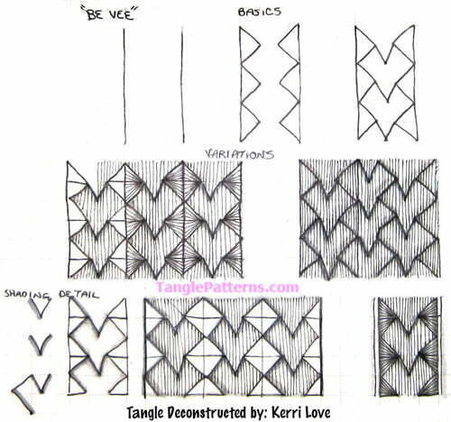 How to draw the Zentangle pattern Be Vee, tangle and deconstruction by Kerri Love. Image copyright the artist and used with permission, ALL RIGHTS RESERVED.