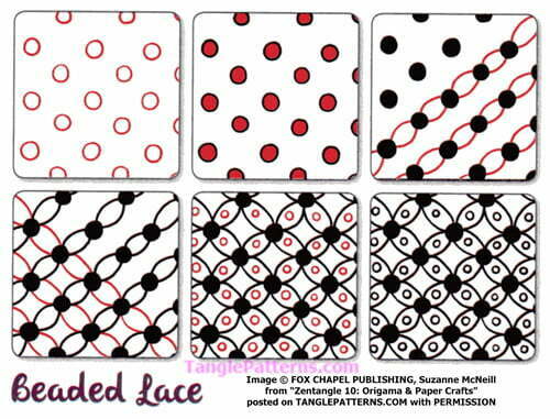 How to draw the Zentangle pattern Beaded Lace, tangle and deconstruction by Suzanne McNeill. Image copyright the artist and used with permission, ALL RIGHTS RESERVED.