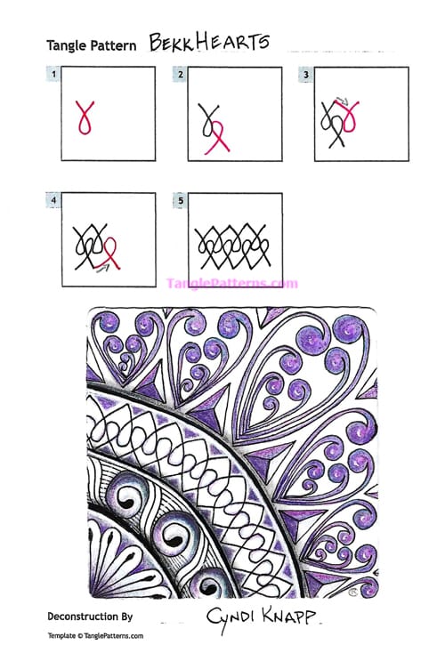 How to draw the Zentangle pattern Bekkhearts, tangle and deconstruction by Cyndi Knapp Image copyright the artist and used with permission, ALL RIGHTS RESERVED.