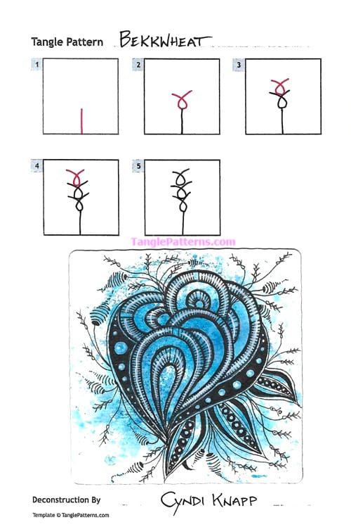 How to draw the Zentangle pattern Bekkwheat, tangle and deconstruction by Cyndi Knapp. Image copyright the artist and used with permission, ALL RIGHTS RESERVED.