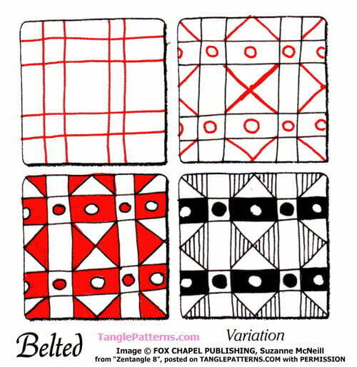 How to draw the Zentangle pattern Belted, tangle and deconstruction by Suzanne McNeill. Image copyright the artist and used with permission, ALL RIGHTS RESERVED.